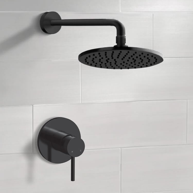 Shower Faucet Matte Black Shower Faucet Set With 8 Inch Rain Shower Head Remer SS56